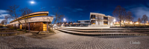 Rundumaufnahme bei Vollmond an der Theodor Heuss Realschule in Gärtringen in einem 360 Grad Panorama