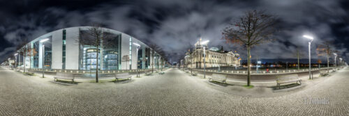 Berlin Amplitude Vol II - 360 Grad Fotografie zwischen dem Reichstag und dem Paul Löbe Haus in Berlin bei Nacht