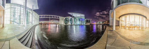 Berlin - Am Ufer der Spree - 360 Grad Fotografie an der Spree vor dem Paul Löbe Haus in Berlin bei Nacht